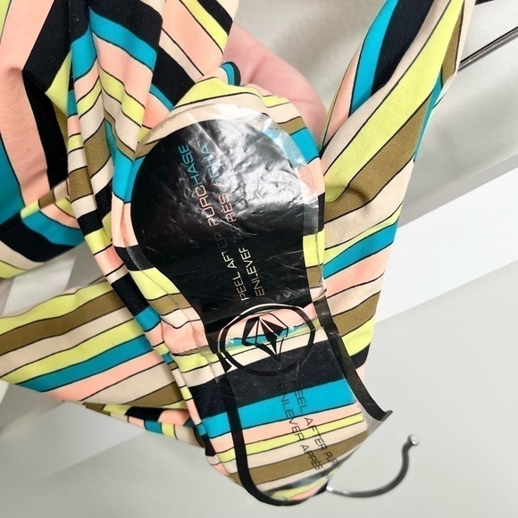 NWT Volcom Women’s Salty Air Full Bikini Bottom Yellow Pink Blue Black Stripe XL - Picture 11 of 12
